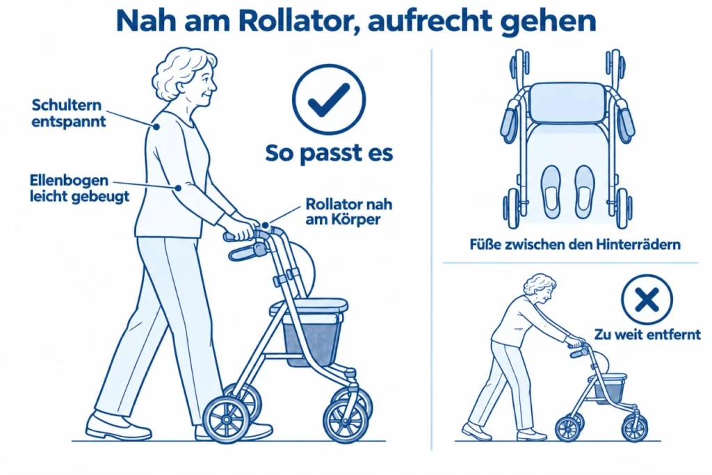 Haltungsverbessernd, rückenschonend und sicher - die beste Art und Weise mit dem Rollator unterwegs zu sein - so geht's!