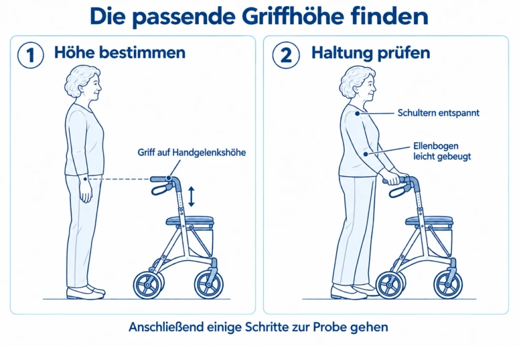 Rollator richtige Griffhöhe einstelllen - so geht's